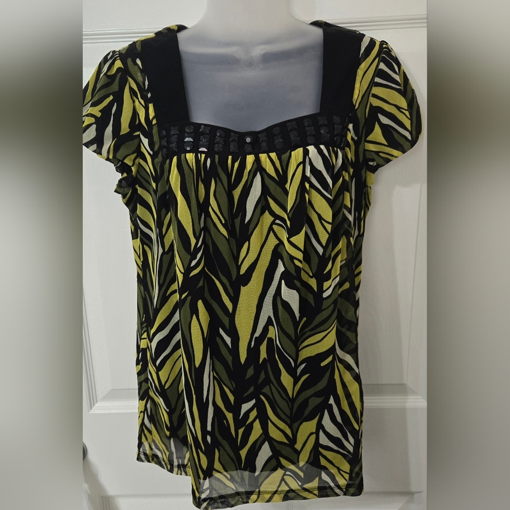 Apt 9 Ladies Top Sz Large Lined Sheer Short Sleeve Euc
